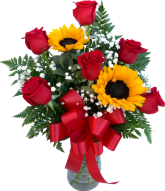 6 Red Roses & 2 Sunflowers