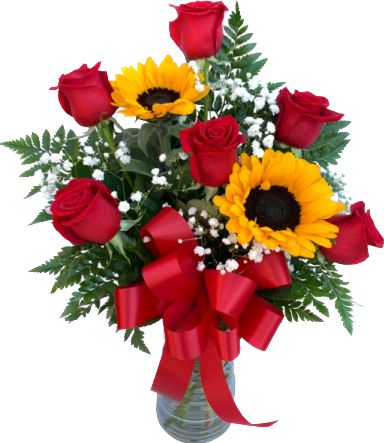 6 Red Roses & 2 Sunflowers