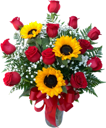 Dz Red Roses & 3 Sunflowers