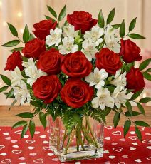 Red Rose Embrace (square vase)