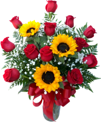 Dz Red Roses & 3 Sunflowers