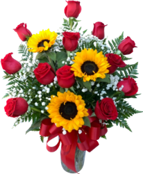 Dz Red Roses & 3 Sunflowers